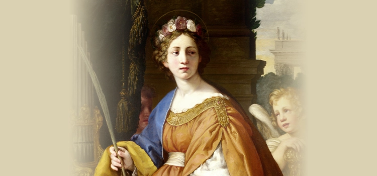 saint with brown dress St. Cecilia Francis or St